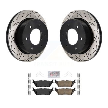 Rear Coated Drilled Slot Disc Brake Rotors Ceramic Pad Kit For 2022-2023 Ford Bronco 3.0L KDA-103193