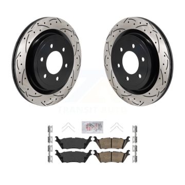 Rear Coated Drilled Slotted Disc Brake Rotor And Ceramic Pad Kit For Ford F-150 Lightning KDA-103195