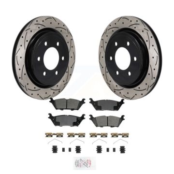 Rear Drilled Slot Brake Rotor Semi-Metallic Pad Kit For Ford Expedition Lincoln Navigator KDA-103205