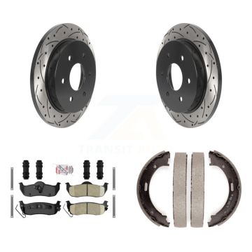 Rear Disc Drilled & Slotted Rotors Ceramic Pads Parking Shoes Kit For Nissan TITAN Armada KDA-103223