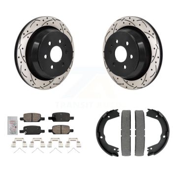Rear Disc Drilled & Slotted Rotors Ceramic Pads Parking Shoes Kit For Chevrolet Colorado KDA-103227