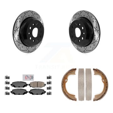 Rear Disc Drilled & Slotted Rotors Ceramic Pads Parking Shoes Kit For Jeep Wrangler Sport KDA-103230