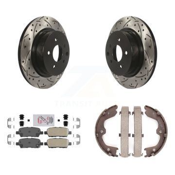 Rear Disc Drilled & Slotted Rotors Ceramic Pads Parking Shoes Kit For INFINITI Nissan G37 KDA-103235