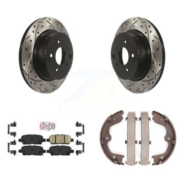 Rear Disc Drilled & Slotted Rotors Ceramic Pads Parking Shoes Kit For Nissan Maxima QX50 KDA-103236