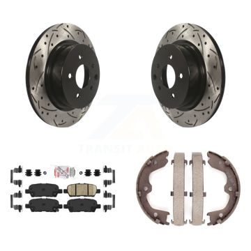 Rear Disc Drilled & Slotted Rotors Ceramic Pads Parking Shoes Kit For Nissan Maxima QX50 KDA-103237