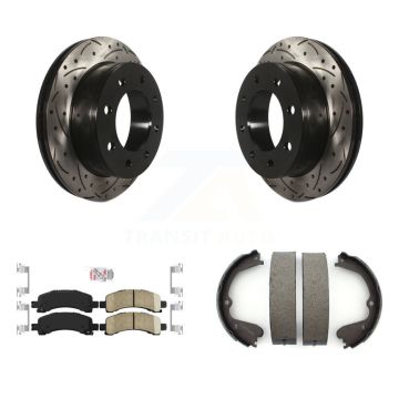 Rear Disc Drilled & Slotted Rotors Ceramic Pads And Parking Shoes Kit For GMC Savana 3500 KDA-103257
