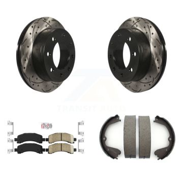 Rear Disc Drilled & Slotted Rotors Ceramic Pads And Parking Shoes Kit For GMC Savana 3500 KDA-103259