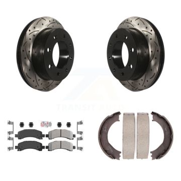 Rear Disc Drilled & Slotted Rotors Semi-Metallic Pads Parking Shoes Kit For Chevrolet GMC KDA-103269