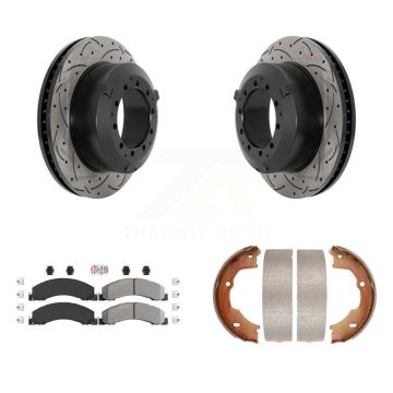 Rear Disc Drilled & Slotted Rotors Semi-Metallic Pads Parking Shoes Kit For Ram Dodge 45 KDA-103275