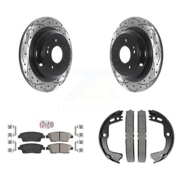Rear Disc Drilled & Slotted Rotors Ceramic Pads Parking Shoes Kit For Hyundai Genesis G80 KDA-103282