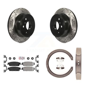 Rear Disc Drilled & Slotted Rotors Semi-Metallic Pads Parking Shoes Kit For Chevrolet GMC KDA-103285