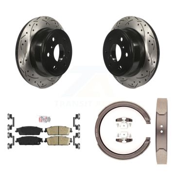 Rear Disc Drilled & Slotted Rotors Ceramic Pads Parking Shoes Kit For Chevrolet GMC 1500 KDA-103286