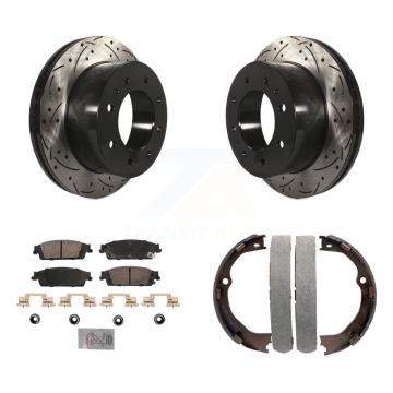 Rear Disc Drilled & Slotted Rotors Ceramic Pads Parking Shoes Kit For Chevrolet Suburban KDA-103294