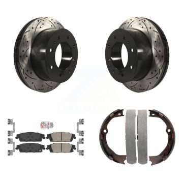Rear Disc Drilled & Slotted Rotors Ceramic Pads Parking Shoes Kit For Chevrolet Suburban KDA-103295