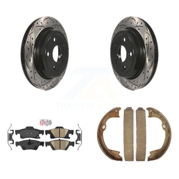 Rear Disc Drilled & Slotted Rotors Ceramic Pads Parking Shoes Kit For Jeep Grand Cherokee KDA-103312