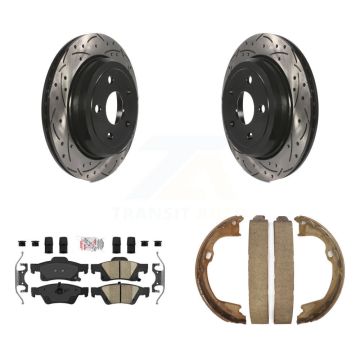 Rear Disc Drilled & Slotted Rotors Ceramic Pads Parking Shoes Kit For Jeep Grand Cherokee KDA-103313