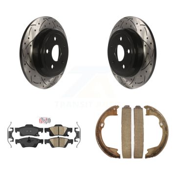 Rear Disc Drilled & Slotted Rotors Ceramic Pads Parking Shoes Kit For Dodge Durango Jeep KDA-103315