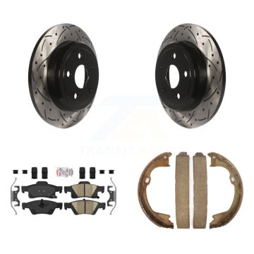 Rear Disc Drilled & Slotted Rotors Ceramic Pads Parking Shoes Kit For Dodge Durango Jeep KDA-103316