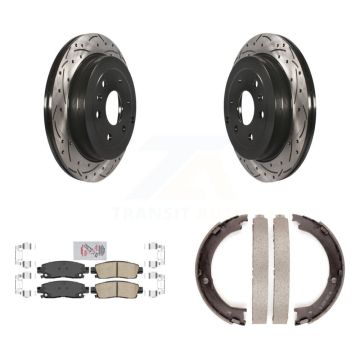 Rear Disc Drilled & Slotted Rotors Ceramic Pads Parking Shoes Kit For GMC Acadia Buick KDA-103321