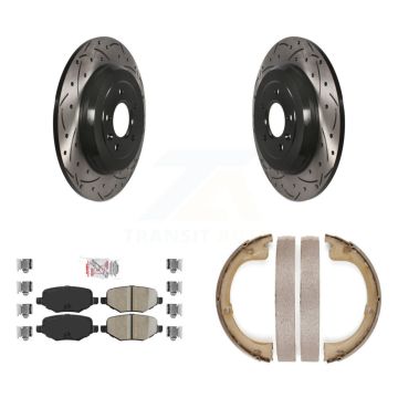 Rear Disc Drilled & Slotted Rotors Ceramic Pads Parking Brake Shoes Kit For Lincoln MKT KDA-103323