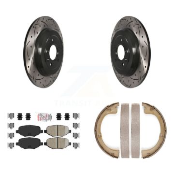 Rear Disc Drilled & Slotted Rotors Ceramic Pads Parking Brake Shoes Kit For Lincoln MKT KDA-103324