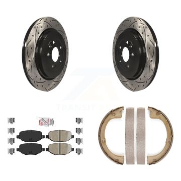 Rear Disc Drilled & Slotted Rotors Ceramic Pads Parking Brake Shoes Kit For Lincoln MKT KDA-103328