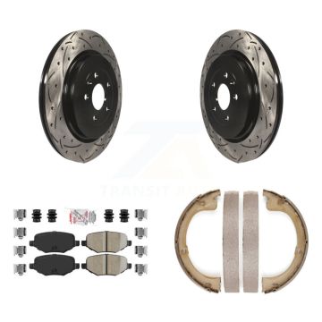 Rear Disc Drilled & Slotted Rotors Ceramic Pads Parking Brake Shoes Kit For Lincoln MKT KDA-103329