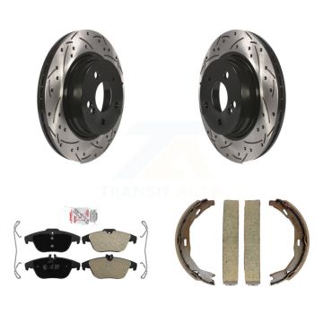 Rear Disc Drilled & Slotted Rotors Semi-Metallic Pads Parking Shoes Kit For Mercedes-Benz KDA-103331