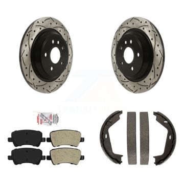 Rear Disc Drilled & Slotted Rotors Semi-Metallic Pads Parking Shoes Kit For Volvo S80 AWD KDA-103333
