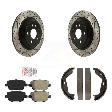 Rear Disc Drilled & Slotted Rotors Semi-Metallic Pads Parking Shoes Kit For Volvo S80 FWD KDA-103334
