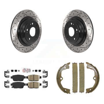 Rear Disc Drilled & Slotted Rotors Ceramic Pads Parking Shoes Kit For 2009-2014 Acura TL KDA-103336