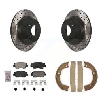 Rear Disc Drilled & Slotted Rotors Ceramic Pads Parking Shoes Kit For Hyundai Santa Fe KDA-103339