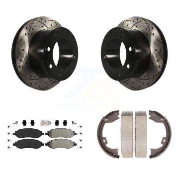 Rear Disc Drilled & Slotted Rotors Semi-Metallic Pads Parking Shoes Kit For Ford F-350 KDA-103351