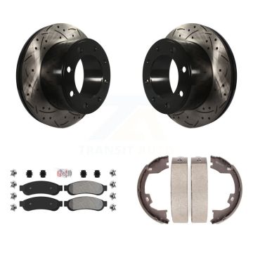 Rear Disc Drilled & Slotted Rotors Semi-Metallic Pads Parking Shoes Kit For Ford F-250 KDA-103354