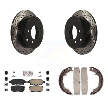 Rear Disc Drilled & Slotted Rotors Ceramic Pads Parking Shoes Kit For Jeep Patriot Dodge KDA-103355