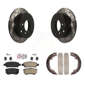Rear Disc Drilled & Slotted Rotors Ceramic Pads Parking Shoes Kit For Jeep Patriot Dodge KDA-103356