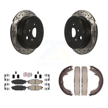 Rear Disc Drilled & Slotted Rotors Ceramic Pads And Parking Shoes Kit For Subaru Impreza KDA-103366