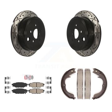 Rear Disc Drilled & Slotted Rotors Ceramic Pads And Parking Shoes Kit For Subaru Impreza KDA-103367