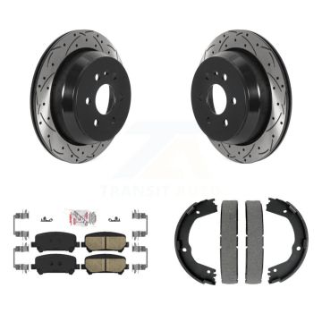 Rear Disc Drilled & Slotted Rotors Ceramic Pads Parking Shoes Kit For Chevrolet Colorado KDA-103384