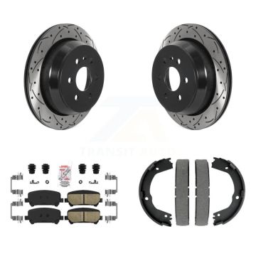 Rear Disc Drilled & Slotted Rotors Ceramic Pads Parking Shoes Kit For Chevrolet Colorado KDA-103385