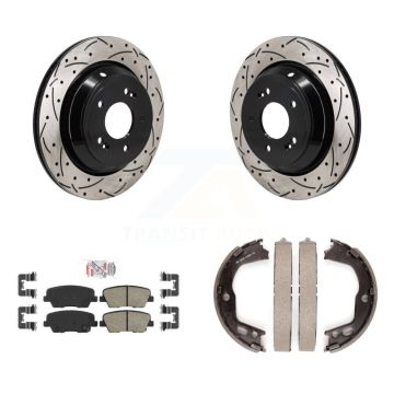 Rear Disc Drilled & Slotted Rotors Ceramic Pads Parking Shoes Kit For 11-13 Hyundai Equus KDA-103386