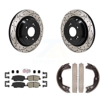 Rear Disc Drilled & Slotted Rotors Ceramic Pads Parking Shoes Kit For 11-13 Hyundai Equus KDA-103387