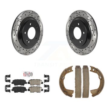Rear Disc Drilled & Slotted Rotors Ceramic Pads And Parking Shoes Kit For Hyundai Sonata KDA-103399