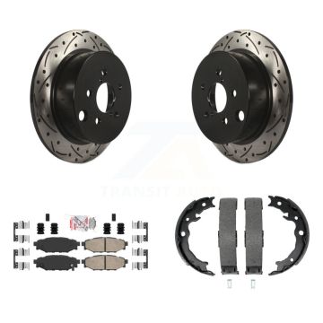 Rear Disc Drilled & Slotted Rotors Ceramic Pads Parking Shoes Kit For Subaru Crosstrek XV KDA-103414