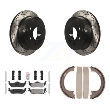 Rear Disc Drilled & Slotted Rotors Semi-Metallic Pads Parking Shoes Kit For Ford F-150 LT KDA-103422