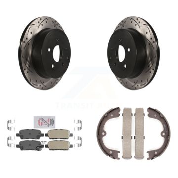 Rear Disc Drilled & Slotted Rotors Ceramic Pads Parking Shoes Kit For Nissan Murano QX60 KDA-103428