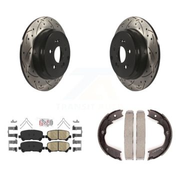 Rear Disc Drilled & Slotted Rotors Ceramic Pads Parking Shoes Kit For Honda Pilot Acura KDA-103432