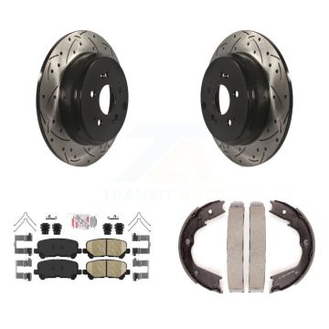 Rear Disc Drilled & Slotted Rotors Ceramic Pads Parking Shoes Kit For Honda Pilot Acura KDA-103433