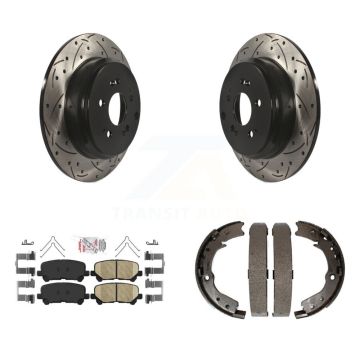 Rear Disc Drilled & Slotted Rotors Ceramic Pads Parking Shoes Kit For 11-17 Honda Odyssey KDA-103434