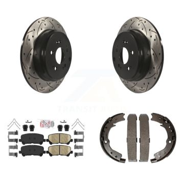 Rear Disc Drilled & Slotted Rotors Ceramic Pads Parking Shoes Kit For 11-17 Honda Odyssey KDA-103435